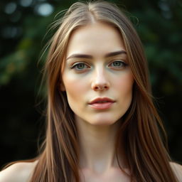 A 27-year-old woman with fair skin and long hair, portraying a natural style with minimal makeup