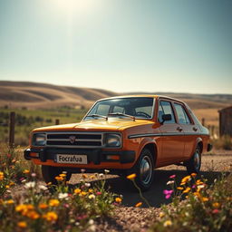 A vintage automobile scene featuring a classic 1984 Dacia, showcasing its iconic design