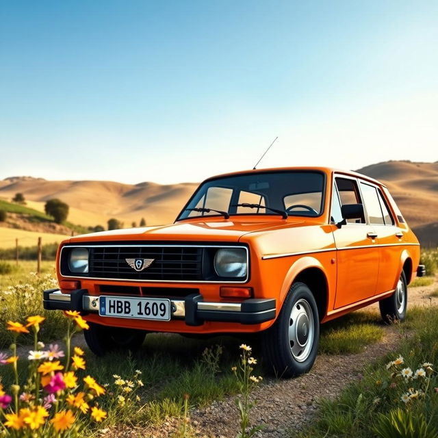 A vintage automobile scene featuring a classic 1984 Dacia, showcasing its iconic design