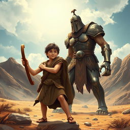 A dramatic and dynamic illustration of the biblical story of David and Goliath