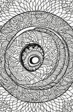 An adult coloring book page featuring a detailed, appetizing donut at the center