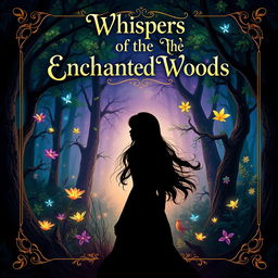 A captivating book cover design featuring an enchanting forest at twilight, with vibrant, glowing flowers and mystical creatures peeking through the trees