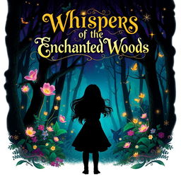 A captivating book cover design featuring an enchanting forest at twilight, with vibrant, glowing flowers and mystical creatures peeking through the trees