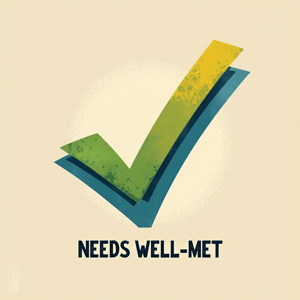 A beautiful, celebratory minimalist poster titled 'Needs Well-Met'