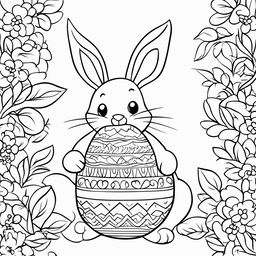 A minimalist colouring page featuring the Easter Bunny holding an Easter egg