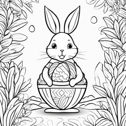 A minimalist colouring page featuring the Easter Bunny holding an Easter egg