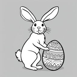 A minimalist colouring page featuring the Easter Bunny holding an Easter egg