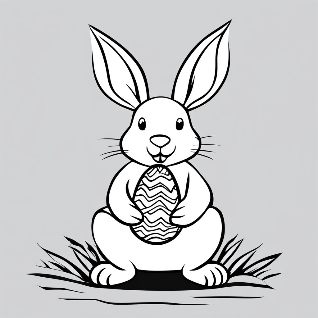 A minimalist colouring page featuring the Easter Bunny holding an Easter egg