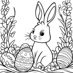 A high-quality, minimalist colouring page featuring the Easter Bunny, designed specifically for young children