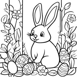 A high-quality, minimalist colouring page featuring the Easter Bunny, designed specifically for young children