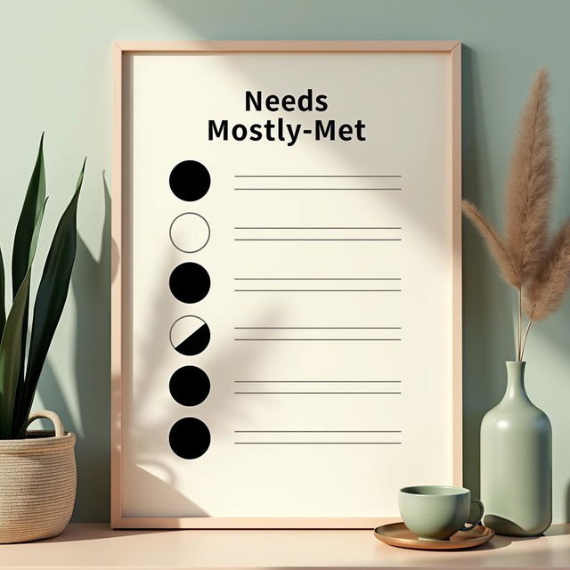 A beautiful, minimalist poster titled 'Needs Mostly-Met'