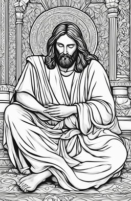 This is a high-resolution, black and white digital art image in the style of a coloring book page
