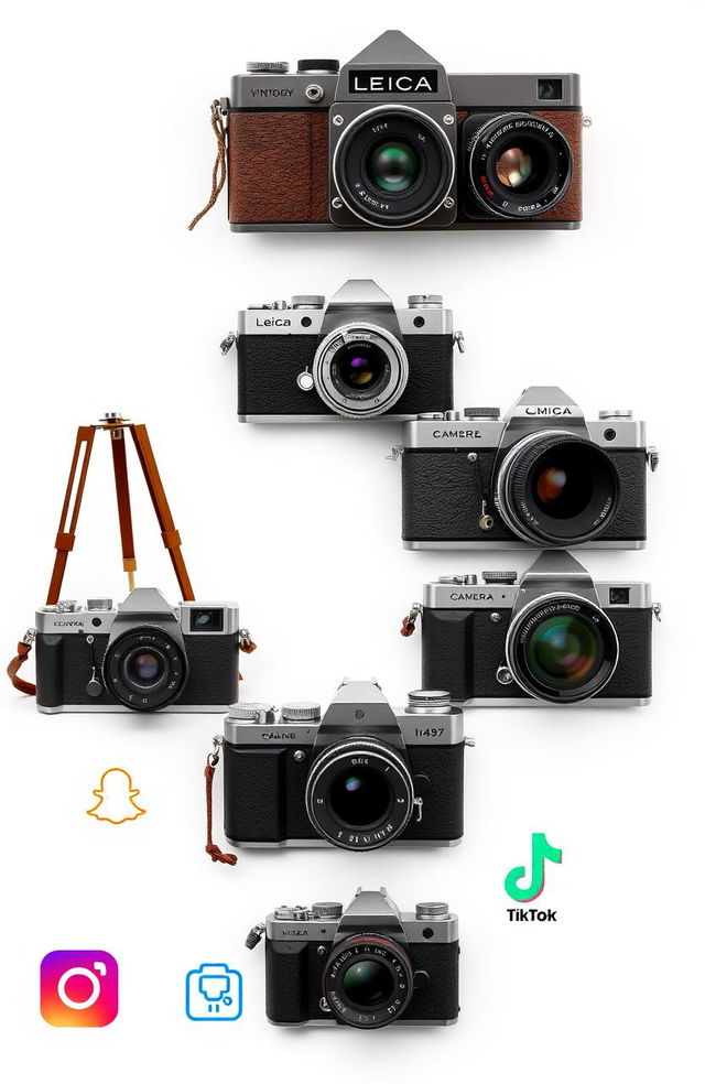 A collage of cameras showcasing their evolution from vintage to modern