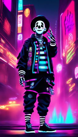 A digital art piece featuring a ghostpunk mime