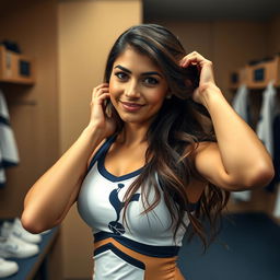 A sexy and beautiful 20 years old Latina Tottenham Hotspur cheerleader with a fit and athletic body, standing at 164 centimeters tall with long hair