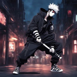 The image is a high-quality digital art piece, featuring a ghostpunk mime in the style of Jujutsu Kaisen