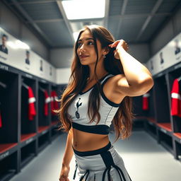 A sexy and beautiful 20 years old Latina Tottenham Hotspur cheerleader with a fit and athletic body, 164 centimeters tall with long, flowing hair