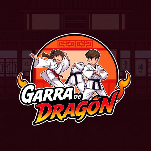 A captivating logo design for a WattPad cover of a karate story titled 'Garra de Dragón'