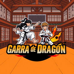 A captivating logo design for a WattPad cover of a karate story titled 'Garra de Dragón'