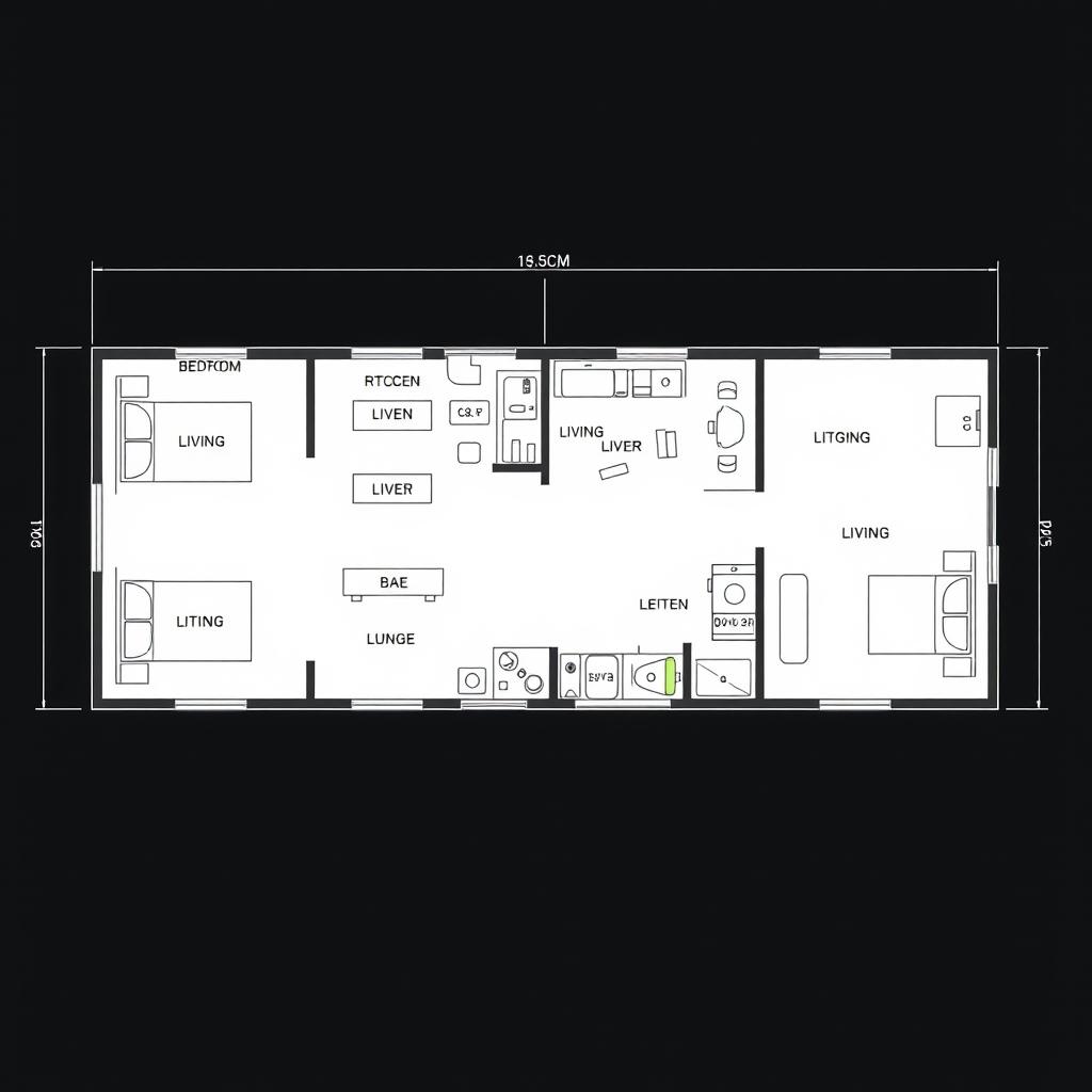 A detailed 2D floor plan of a single-story house designed in AutoCAD, featuring a modern minimalist layout