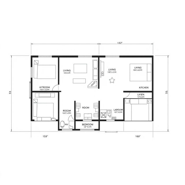 A detailed 2D floor plan of a single-story house designed in AutoCAD, featuring a modern minimalist layout