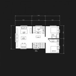 A detailed 2D floor plan of a single-story house designed in AutoCAD, featuring a modern minimalist layout