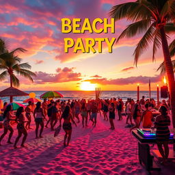 A colorful cover art for a dancehall song about a beach party