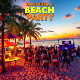 A colorful cover art for a dancehall song about a beach party