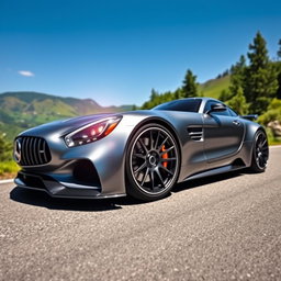 A sleek, futuristic Mercedes AMG One sports car, showcasing its aerodynamic design with sharp lines and a glossy metallic finish
