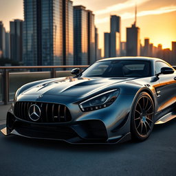 An updated Mercedes AMG One sports car, featuring redesigned headlights inspired by the Porsche Taycan and Toyota Supra, showcasing a sleek, aggressive look