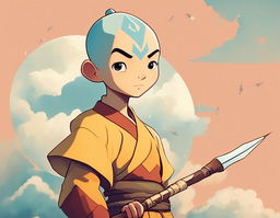 A high-quality digital art portrait of Aang, the Last Airbender, depicted in the unique style of Studio Ghibli