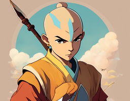 A high-quality digital art portrait of Aang, the Last Airbender, depicted in the unique style of Studio Ghibli