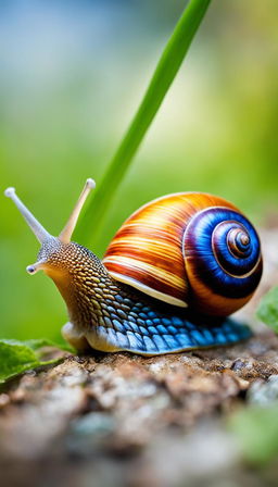 A 36k resolution, high-definition image of a snail in its natural habitat, designed for a National Geographic magazine cover