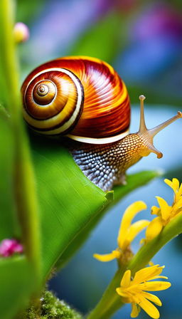 A 36k resolution, high-definition image of a snail in its natural habitat, designed for a National Geographic magazine cover