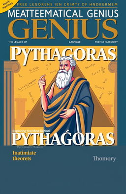 A magazine cover featuring Pythagoras, an ancient Greek mathematician and philosopher known for his significant contributions to mathematics, particularly in geometry and number theory
