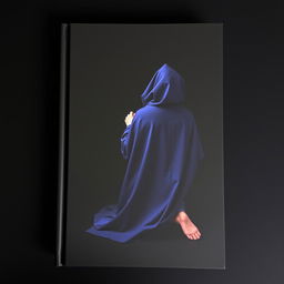 A book cover featuring a striking black background with a person wearing a navy blue cloak kneeling in prayer