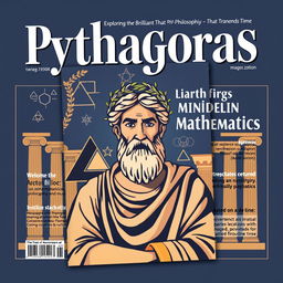 A magazine cover dedicated to Pythagoras, highlighting his status as a pioneering mathematician and philosopher