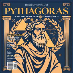 A magazine cover dedicated to Pythagoras, highlighting his status as a pioneering mathematician and philosopher