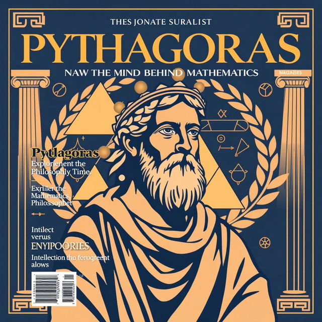 A magazine cover dedicated to Pythagoras, highlighting his status as a pioneering mathematician and philosopher