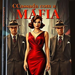A book cover featuring a stylish young woman in 1930s Italian mafia fashion, wearing an elegant vintage dress with a dramatic silhouette, standing confidently in the center