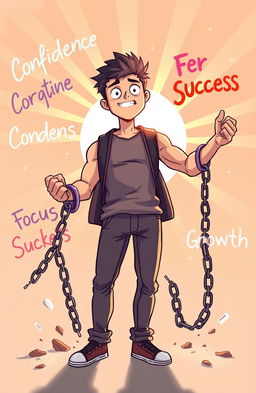 An inspiring illustration of a determined student breaking free from chains, symbolizing liberation and empowerment