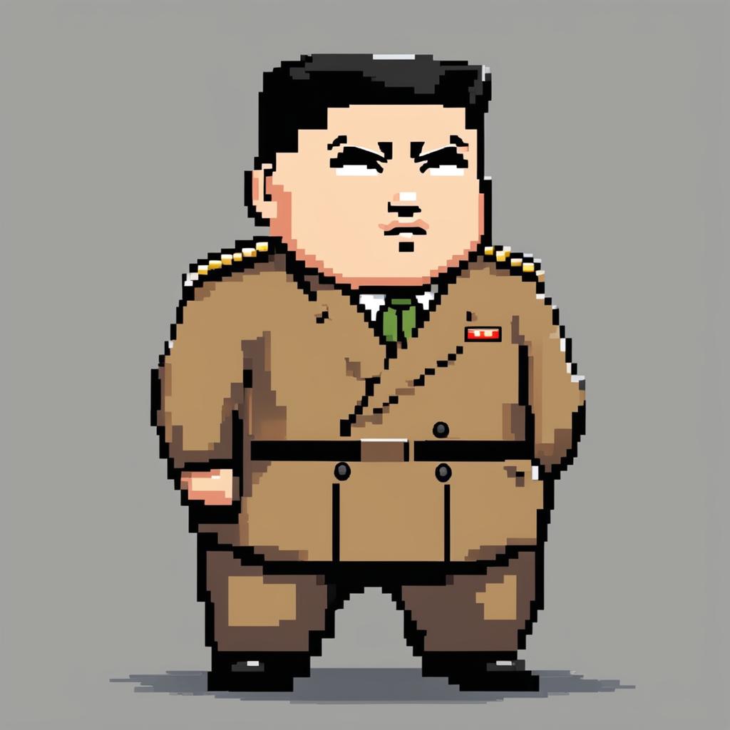 This is a high-quality pixel art image featuring a Pokemon-style sprite of Kim Jong Un