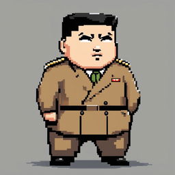 This is a high-quality pixel art image featuring a Pokemon-style sprite of Kim Jong Un