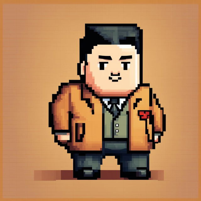 This is a high-quality pixel art image featuring a Pokemon-style sprite of Kim Jong Un