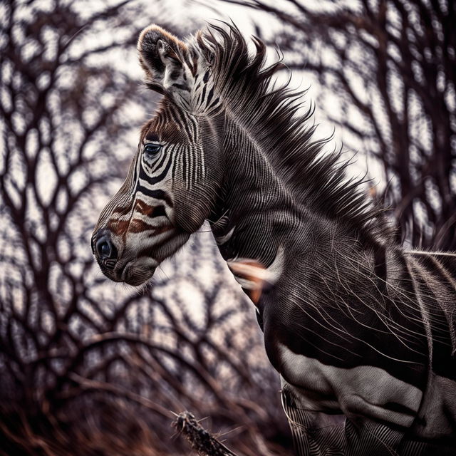 High-definition image of a majestic zebra in its natural savannah habitat, showcasing its distinctive black and white stripes