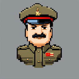 This is a high-quality pixel art image featuring a Pokemon-style sprite of Joseph Stalin