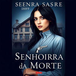 A book cover for 'Senhora da Morte' featuring a young woman with black hair and fair skin