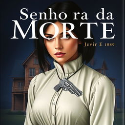 A book cover for 'Senhora da Morte' featuring a young woman with black hair and fair skin