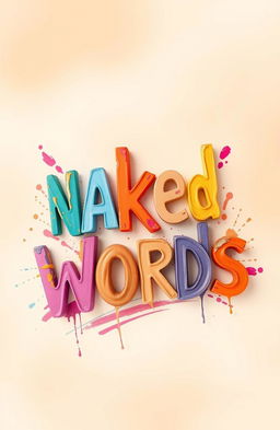 A creative representation of the phrase 'Naked Words', envisioning vibrant letters and typography arranged artistically