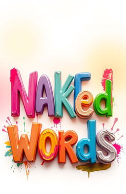 A creative representation of the phrase 'Naked Words', envisioning vibrant letters and typography arranged artistically